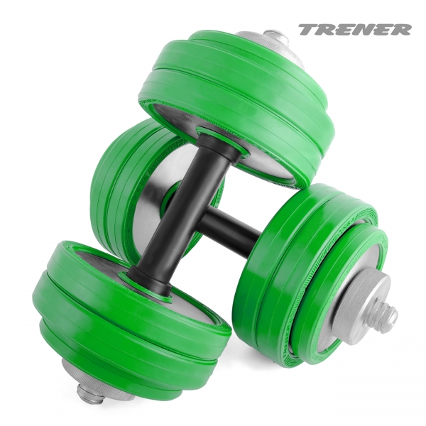 Гантель наборная обрезиненная TRENER TRG01 15 кг, цв. серебристый-зеленый